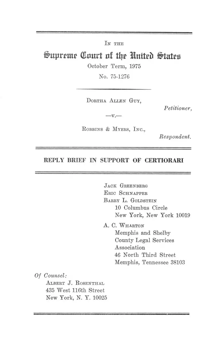 Guy v. Robbins & Myers, Inc. Reply Brief in Support of Certiorari preview