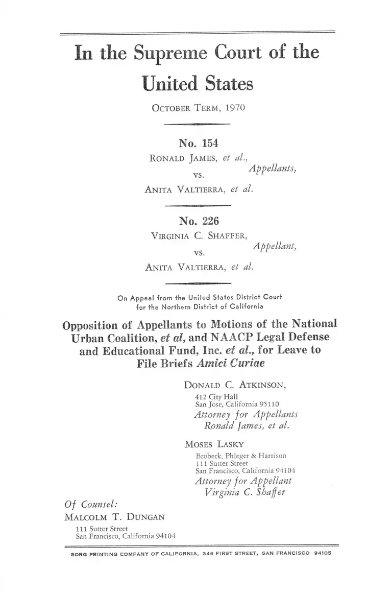 James v. Valtierra Opposition of Appellants to Motions for Leave to File Briefs Amici Curiae preview