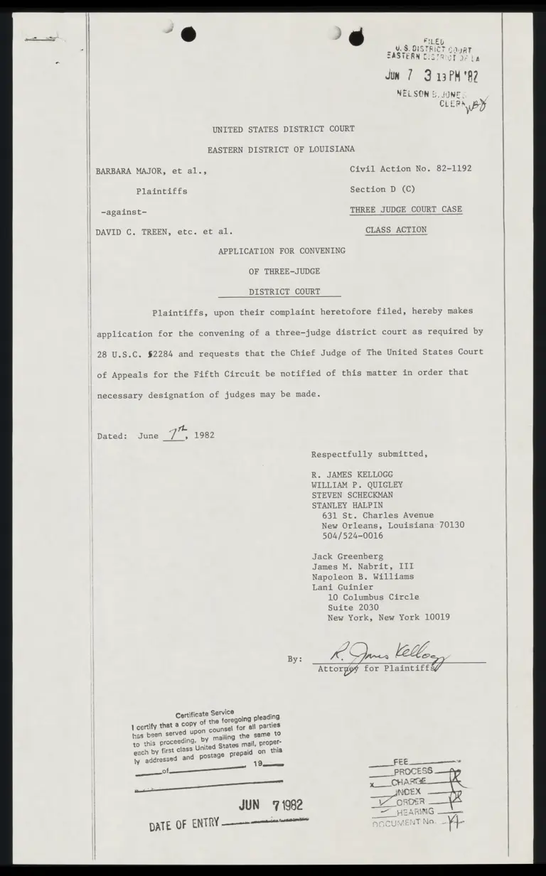 Application For Convening of Three-Judge Court; Minute Entry preview