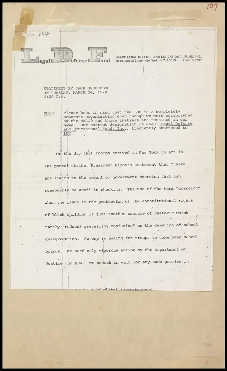Greenberg Statements on Nixon's School Desegregation Statement preview