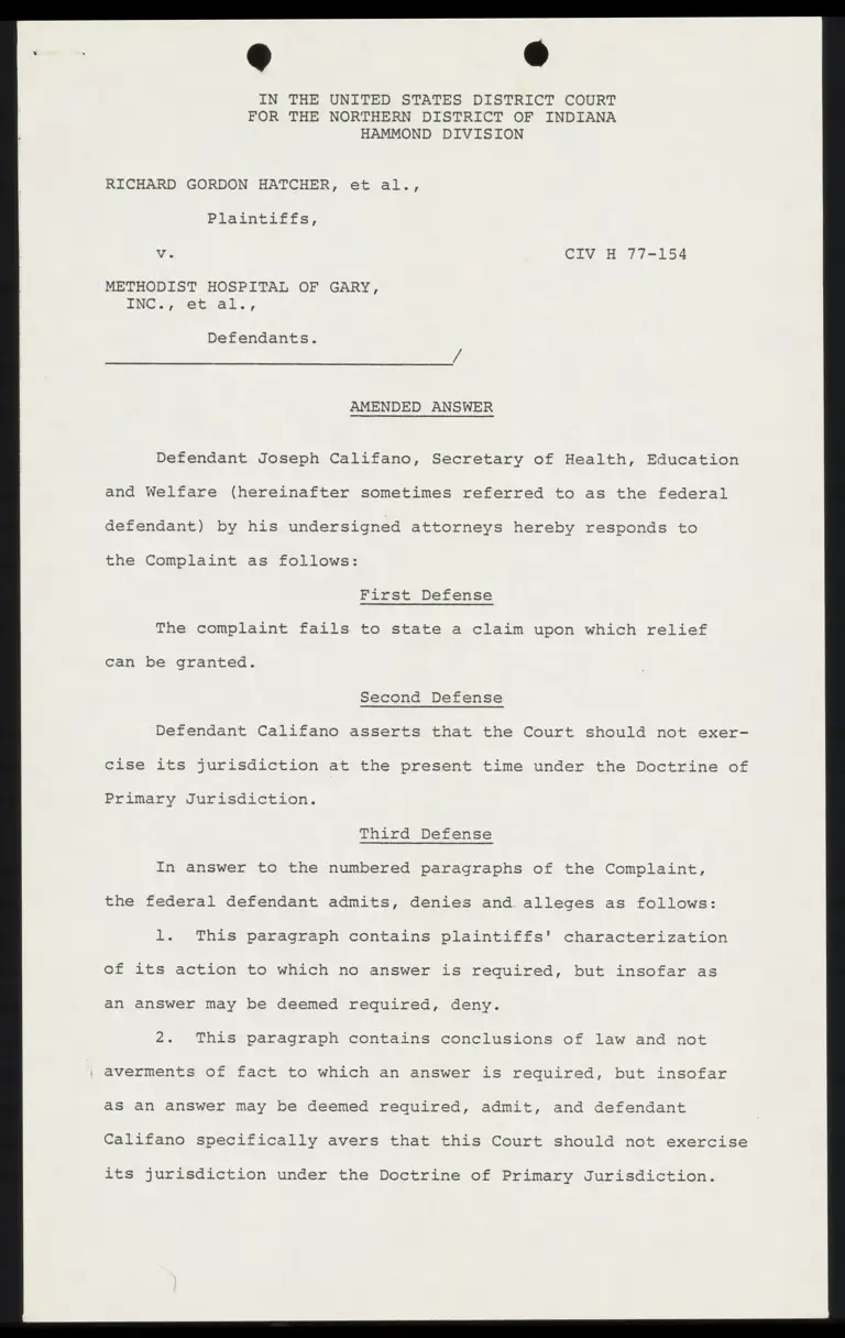 Amended Answer; Amended Answer to First Amended Complaint; Answer preview
