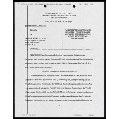 Plaintiffs' Memorandum in Opposition to Defendants' Motion to Reconsider Stay and to Shorten Time for Response preview