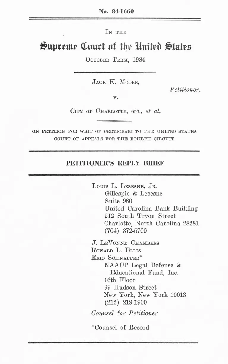Moore v. City of Charlotte Petitioner's Reply Brief preview