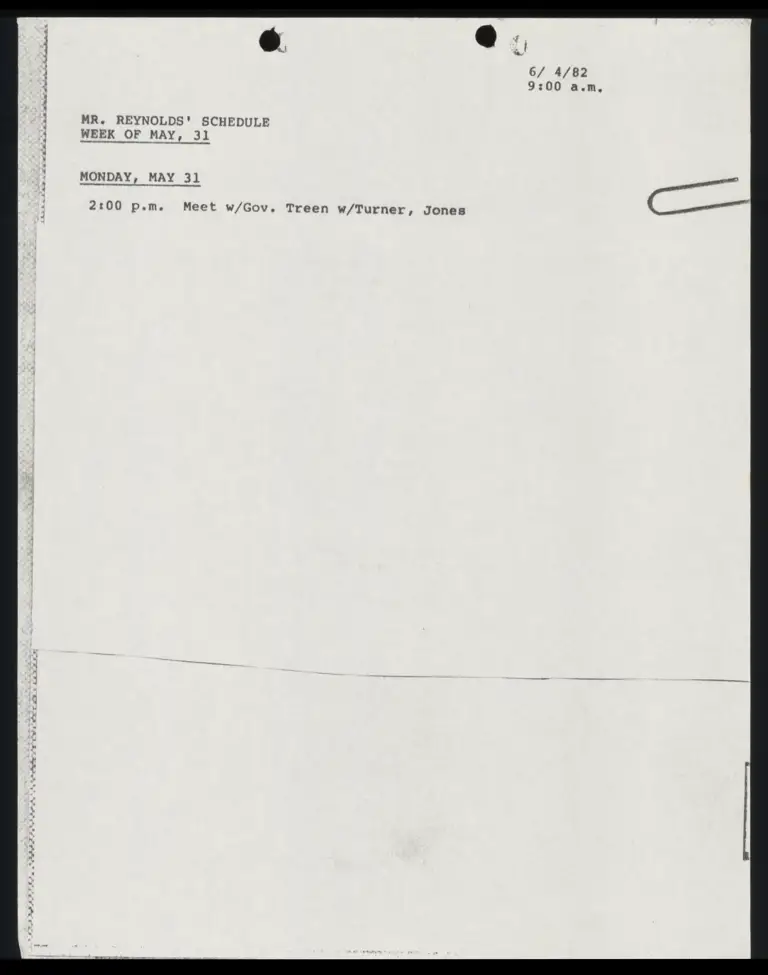 Bradford Reynold's Schedule Week of May, 31 1982 preview