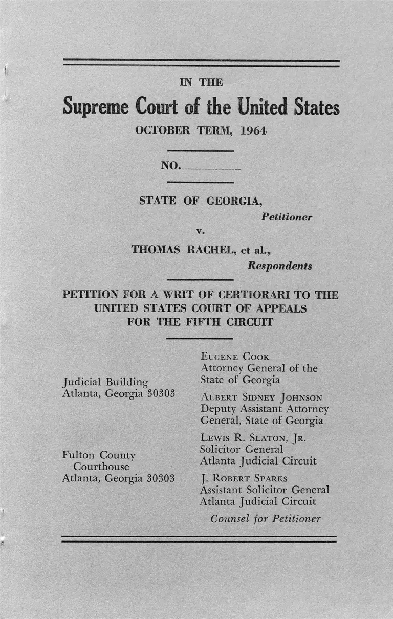 Georgia v. Rachel Petition for a Writ of Certiorari to the US Court of Appeals for the Fifth Circuit preview