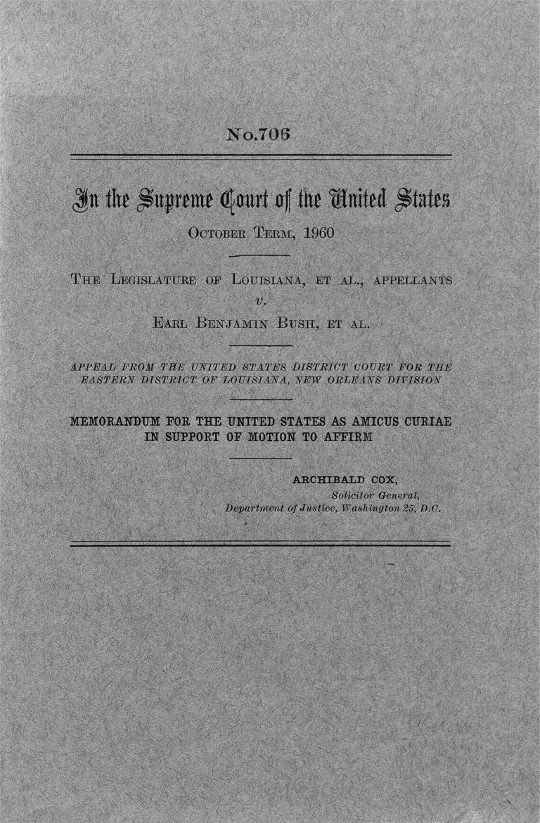 The Legislature of Louisiana v. Earl Benjamin Bush Memorandum Amicus Curiae in Support of Motion to Affirm preview