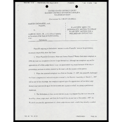 Plaintiffs' Reply to Defendants' Motion to Strike Plaintiffs' Motion for a Preliminary Injunction preview