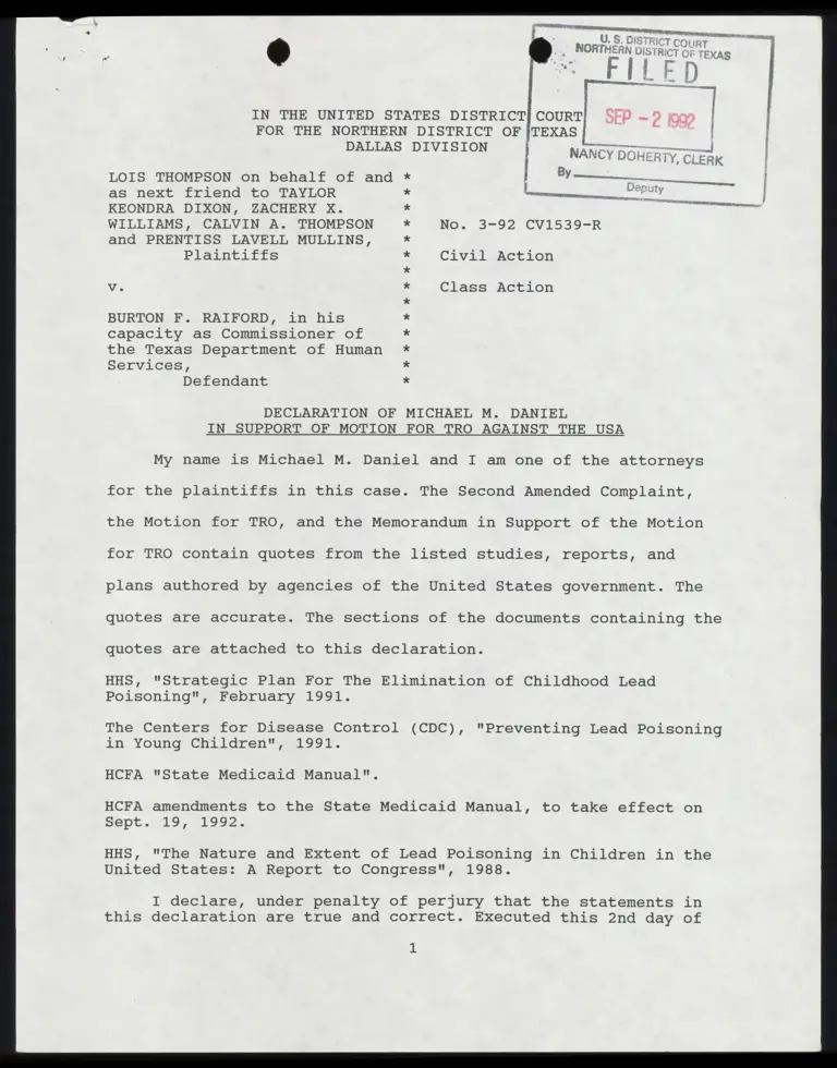 Declaration of Michael M. Daniel in Support of Motion for Tro Against the USA with Certificate of Service and Attached Manuals preview