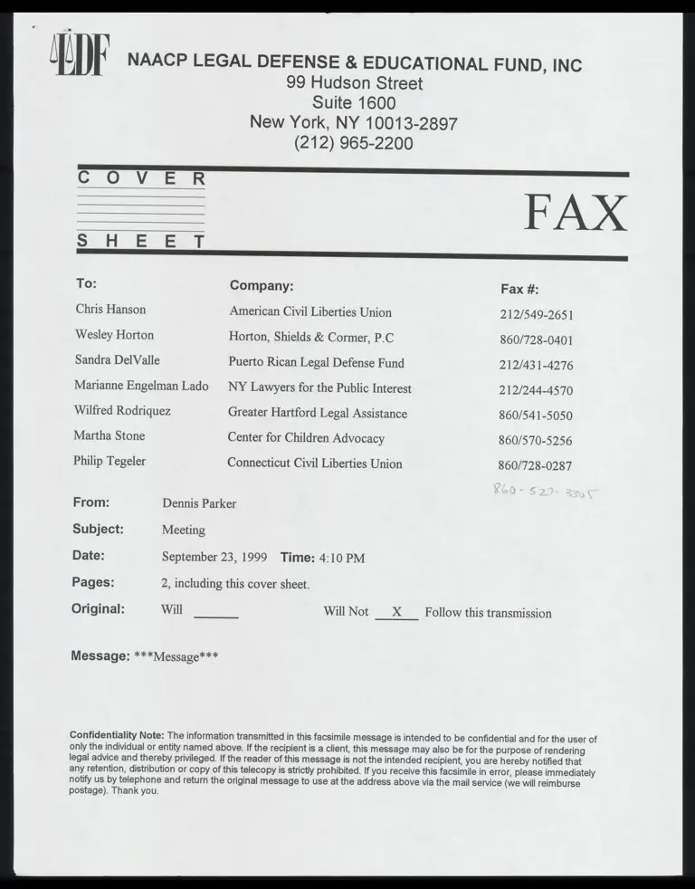 Memo RE: Meeting with Cover Sheet preview