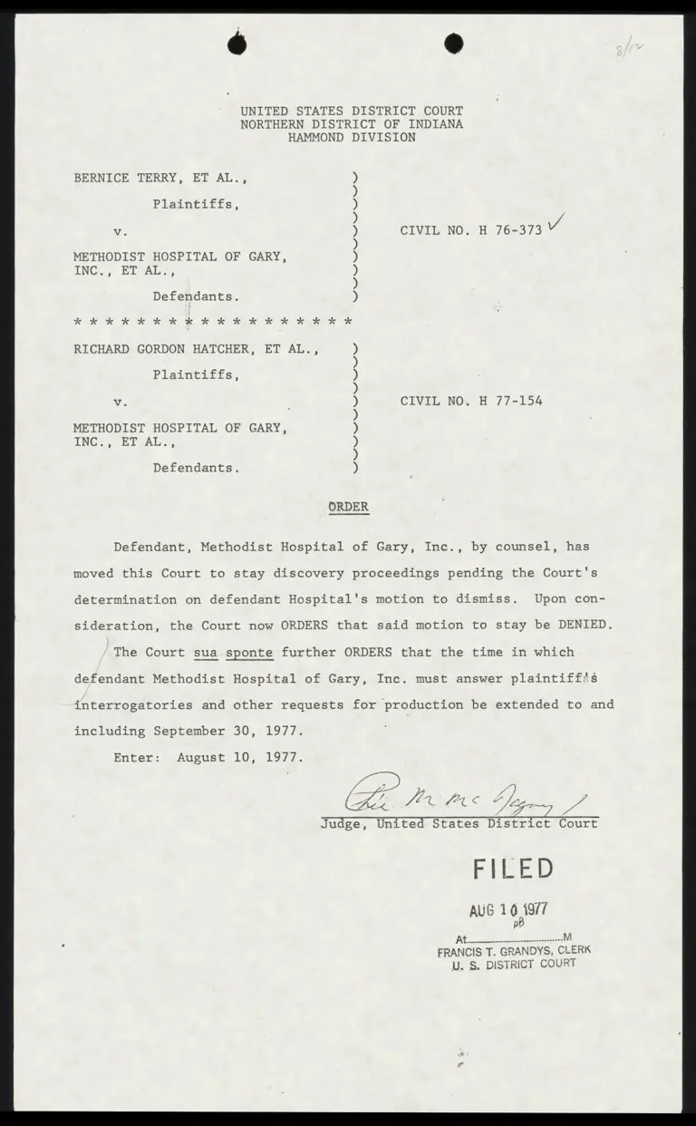 Order denying stay of discovery proceedings preview