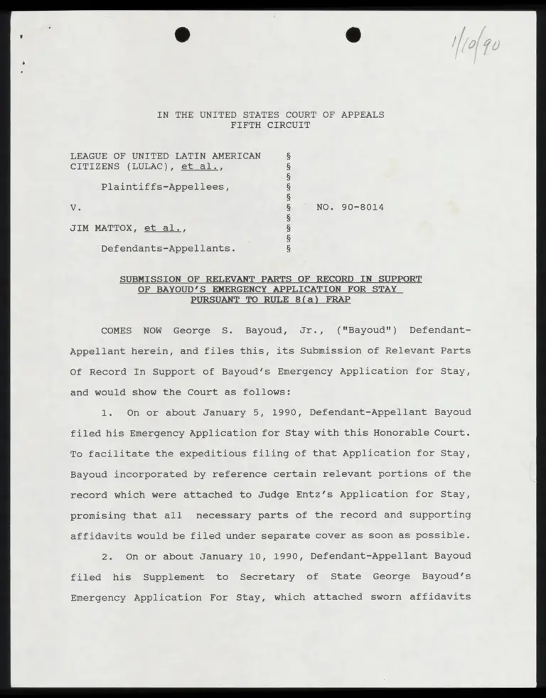 Submission of Relevant Parts of Record in Support of Bayoud's Emergency Application for Stay Pursuant to Rule 8(a) FRAP preview