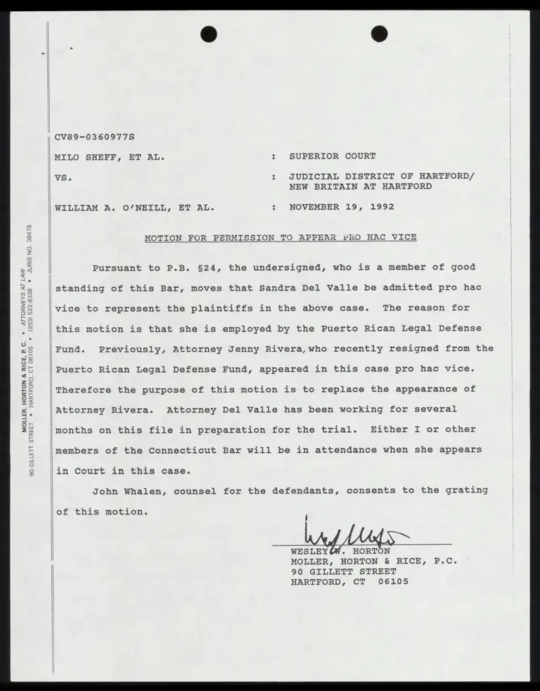 Motion for Permission to Appear Pro Hac Vice; Affidavit in Support of Pro Hac Vice Motion preview