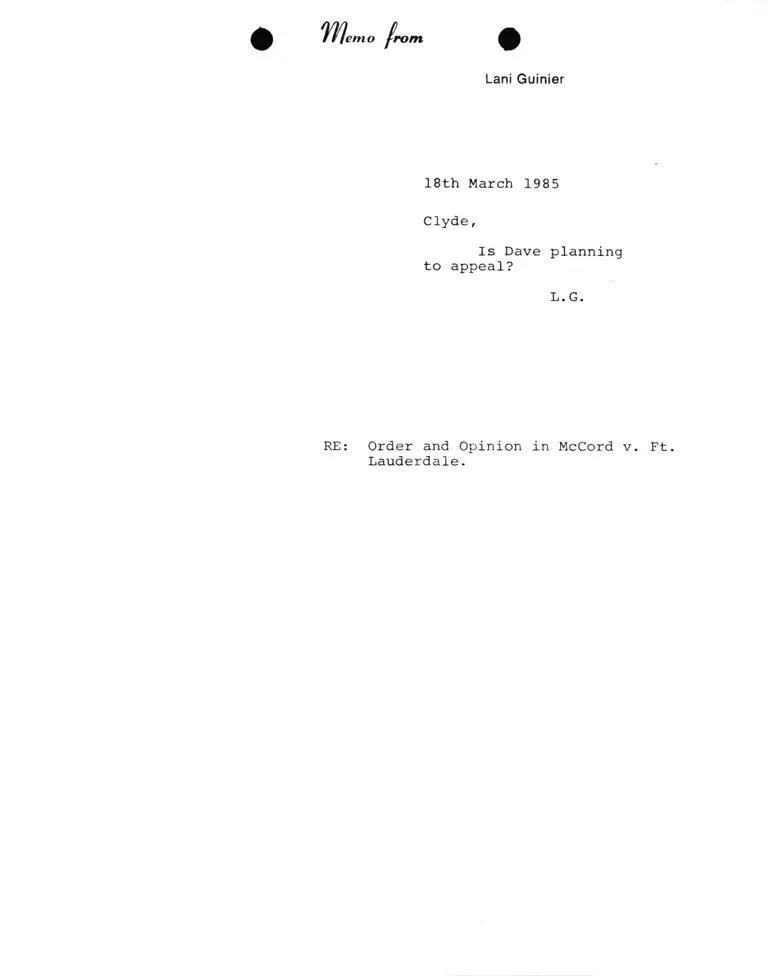 Memorandum from Lani Guinier to Clyde preview