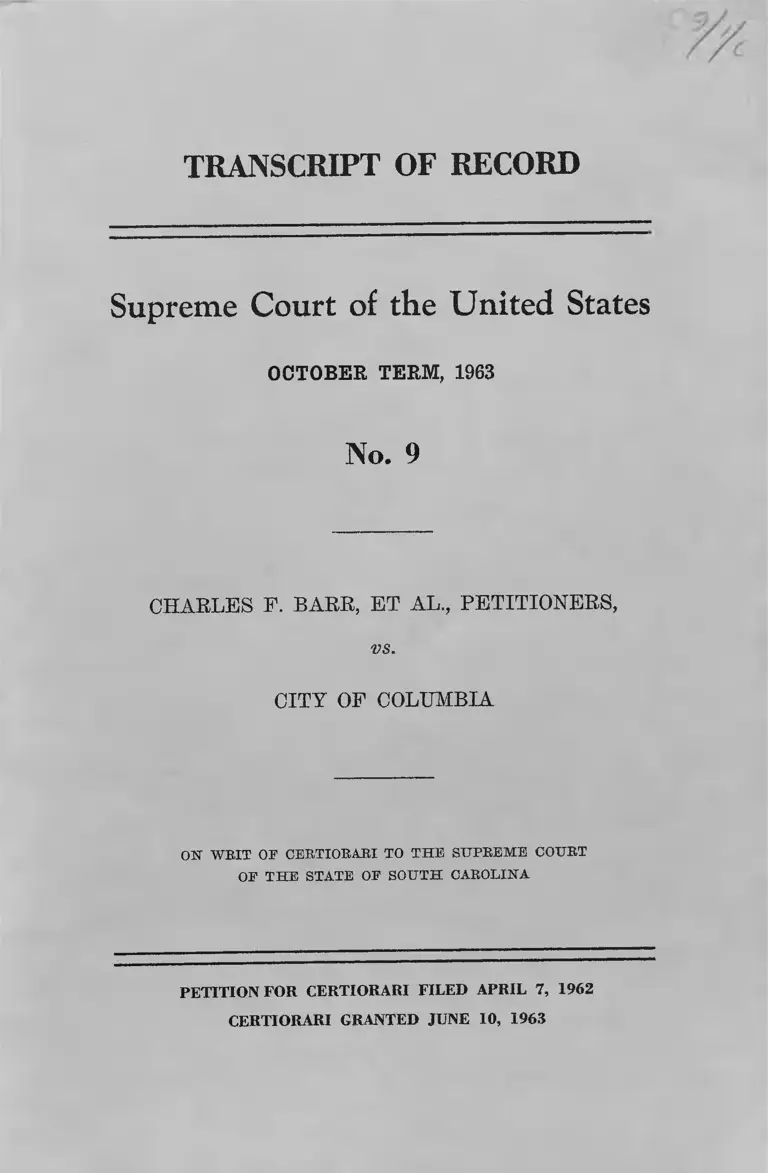 Barr v. City of Columbia Transcript of Record preview