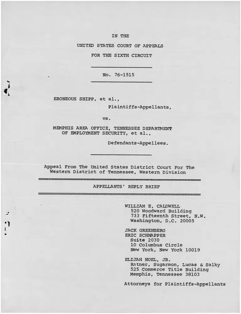 Shipp v TN Department of Employment Security Appellants Reply Brief preview