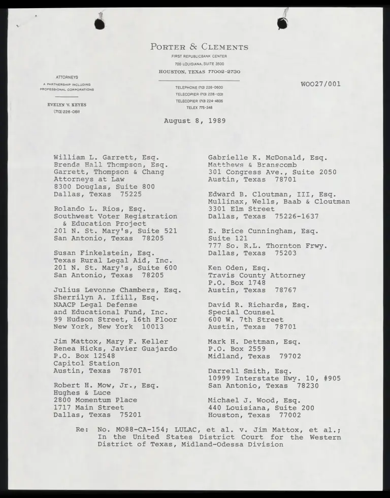 Correspondence from Keyes to All Counsel Re: Typo in Exhibit 1 preview