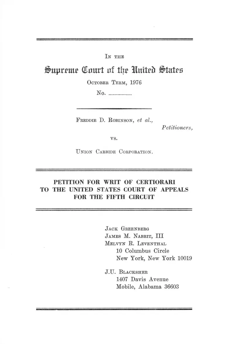 Robinson v Union Carbide Corporation Petition Writ of Certiorari preview