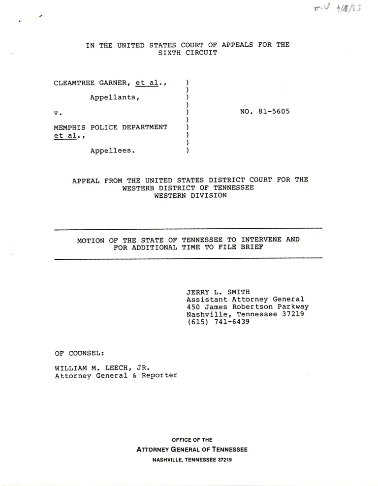 Motion of the State of Tennessee to Intervene and for Additional Time to File Brief; Memorandum in Support preview