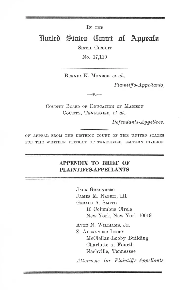 Monroe v. Madison County, TN Board of Education Appendix to Brief for Plaintiffs-Appellants preview