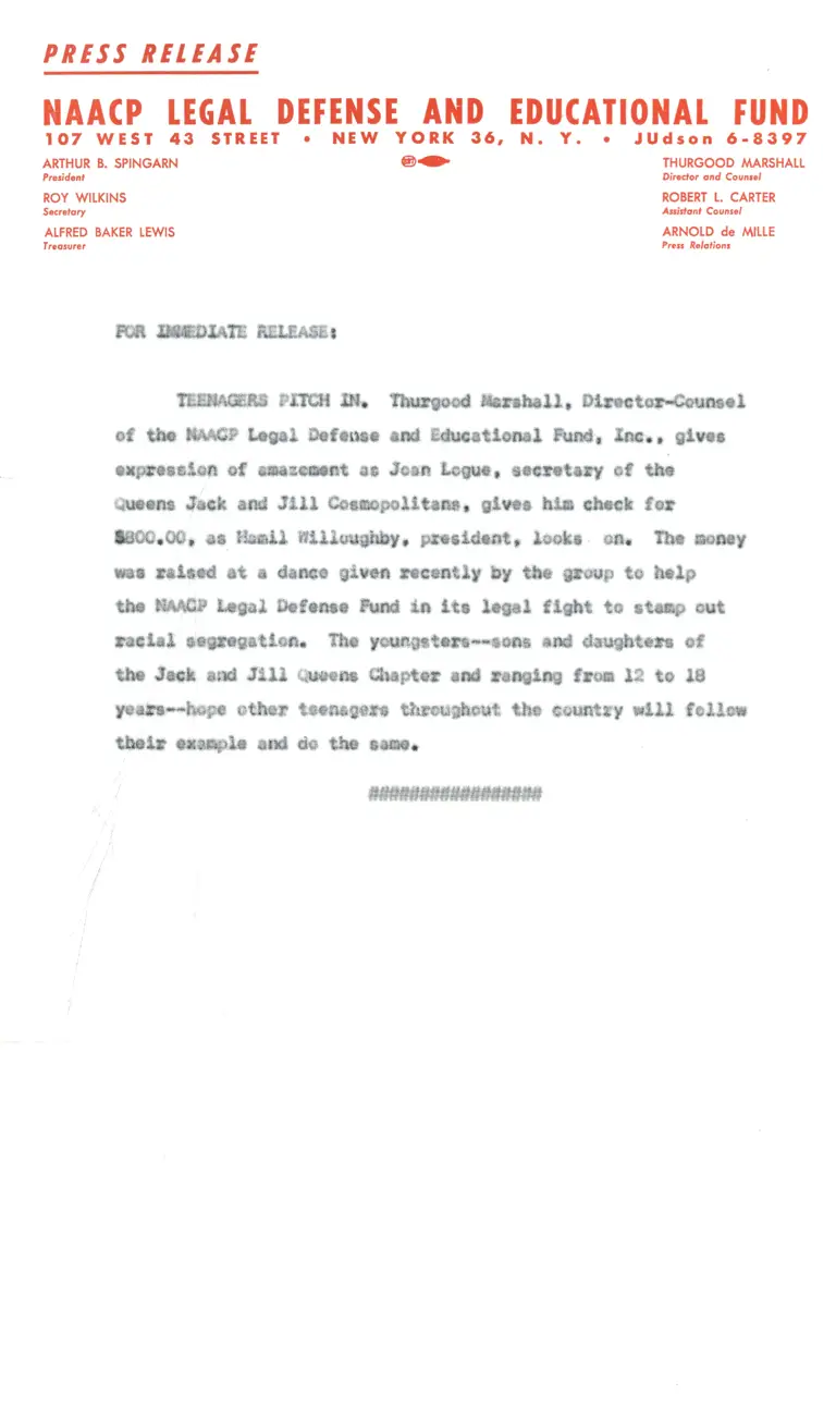 Marshall, Thurgood; and Donors, 1961, undated - 4 of 10 (supplement) preview