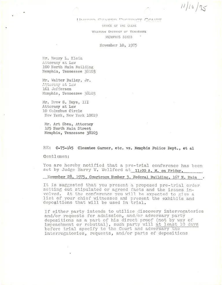 Notice of Pre-Trial Conference preview