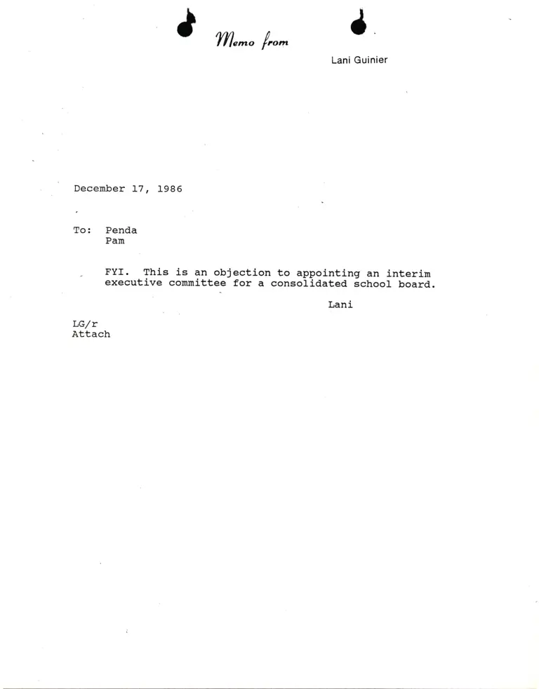 Memorandum from Lani Guinier to Penda Hair and Pamela Karlan preview