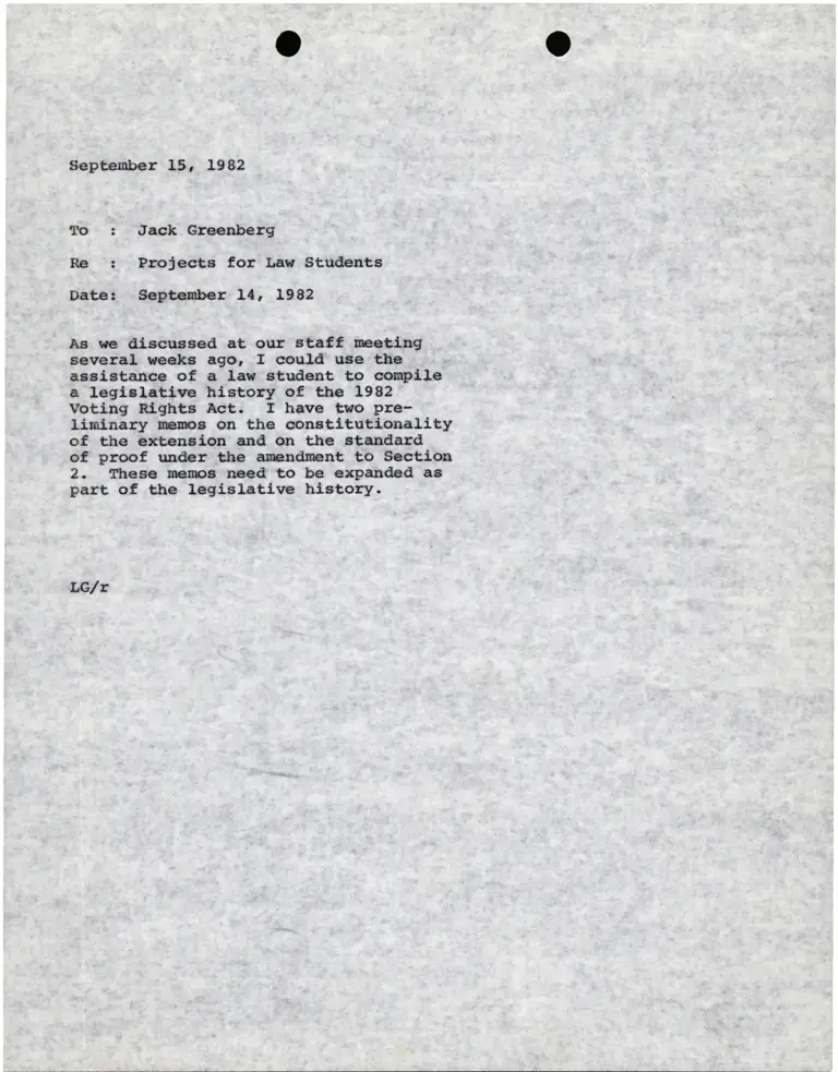 Memo from Lani Guinier to Jack Greenberg re Projects for Law Students preview