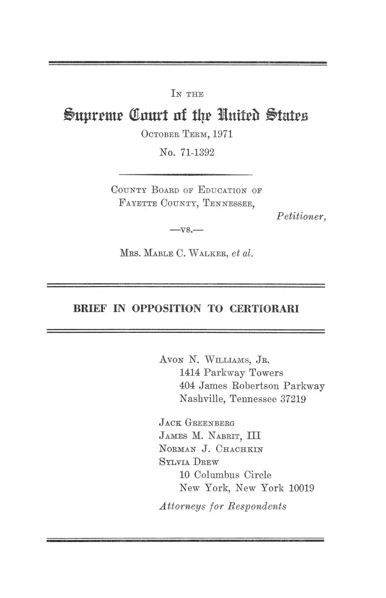 Fayette County, TN Board of Education v. Walker Brief in Opposition to Certiorari preview