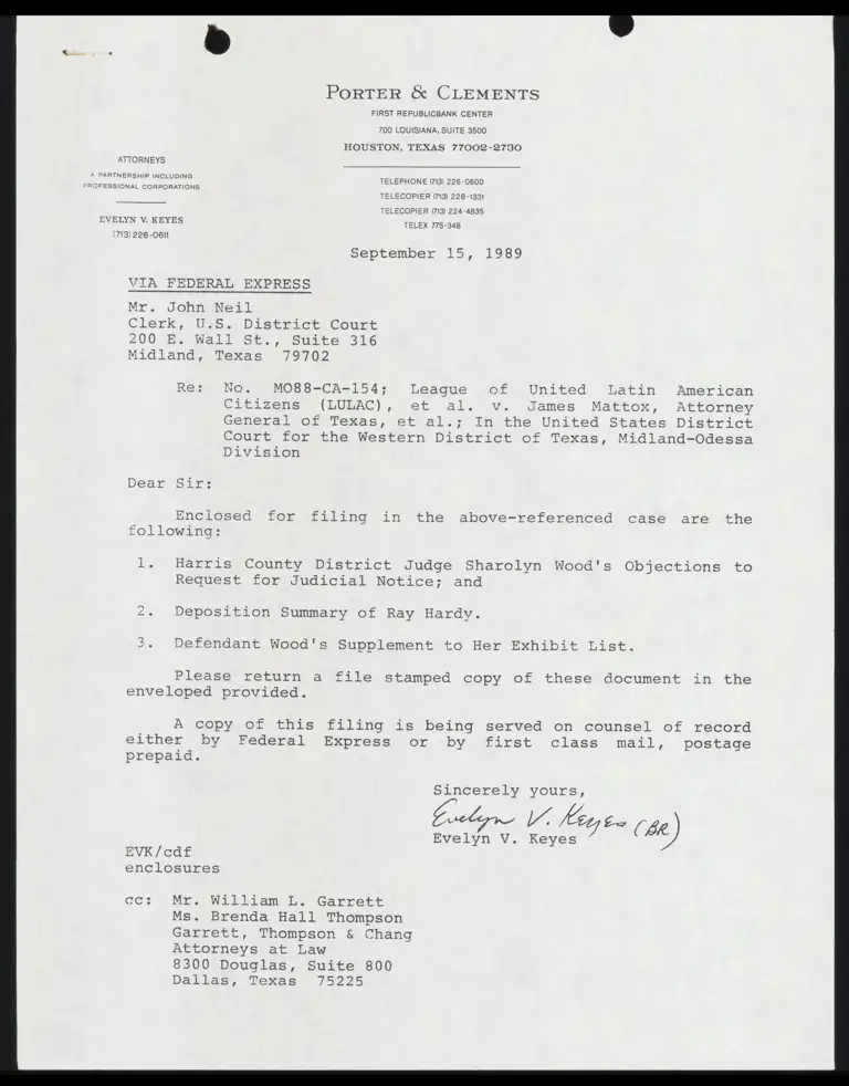 Judge Wood's Objection to Request for Judicial Notice; Hardy Deposition Summary; Wood's Supplement to Exhibit List; Wood's List of Exhibits preview