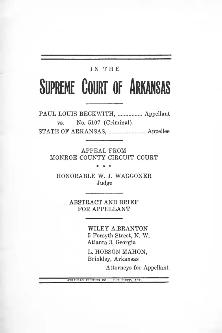 Beckwith v. Arkansas Abstract and Brief for Appellant preview