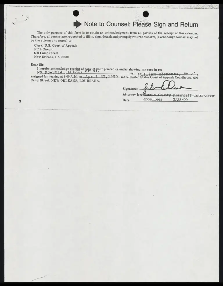 Hearing Form and Docket for Oral Argument preview