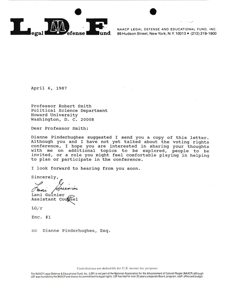 Correspondence from Lani Guinier to Prof. Robert Smith (Howard University) preview