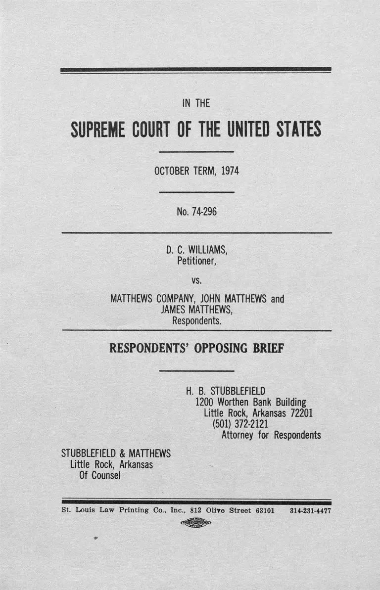 WIlliams v. Matthews Company Respondents' Opposing Brief preview