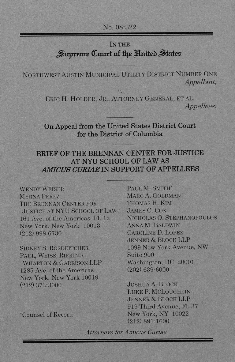 Northwest Austin Municipal Utility Distr. One v. Holder Brief Amicus Curiae Brennan Center for Justice preview