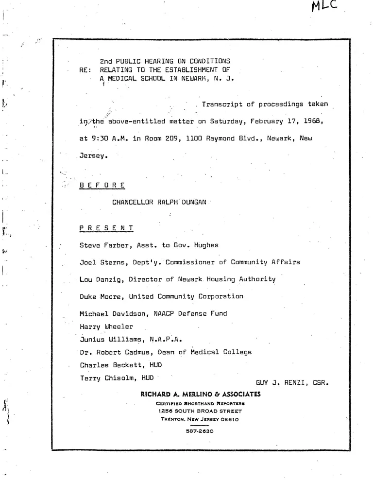 2nd Public Hearing on Conditions Relating to the Establishment of a Medical School in Newark, NJ preview