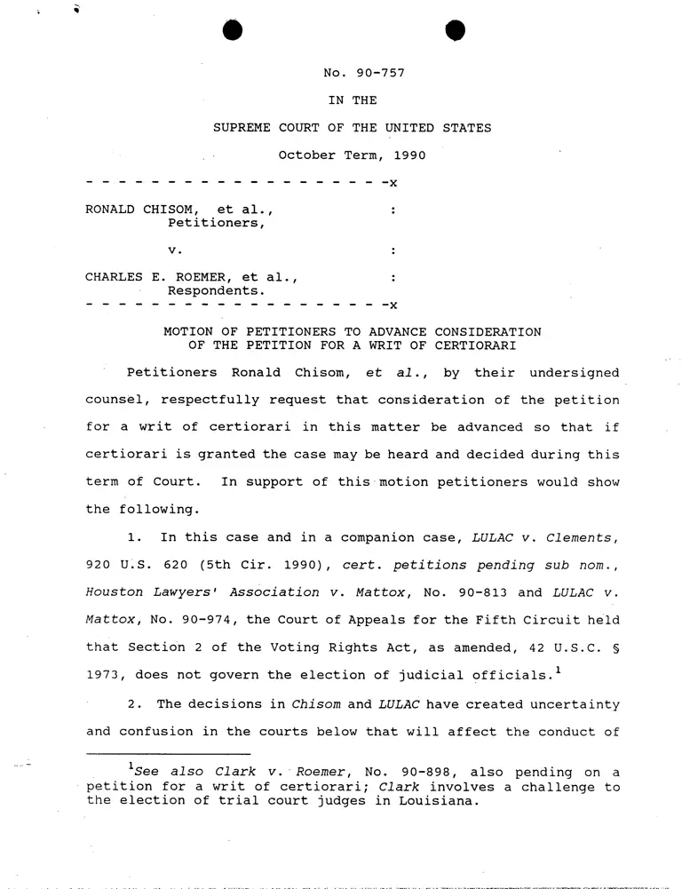 Motion of Petitioner to Advance Consideration of the Petition for A Writ of Certiorari preview