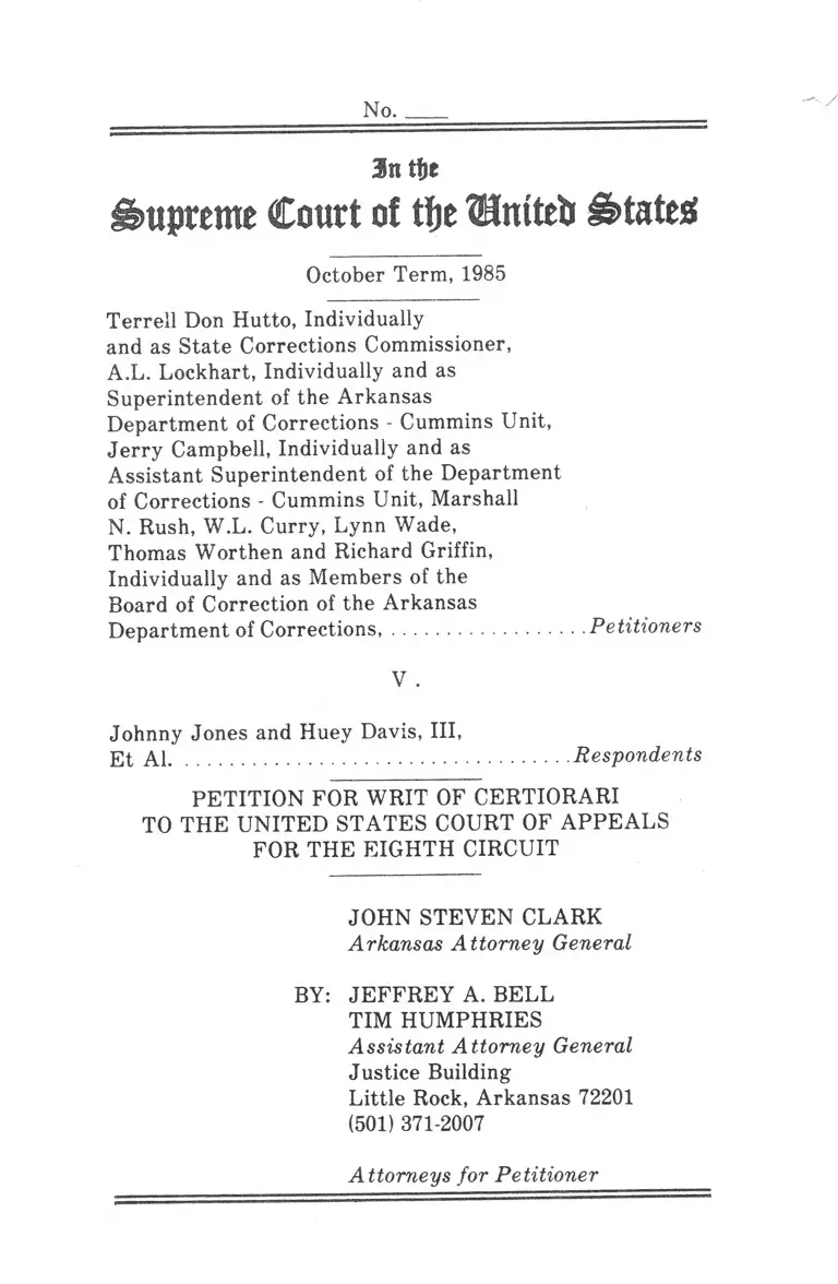 Hutto v. Jones Petition for Writ of Certiorari to the US Court of Appeals for the Eight Circuit preview