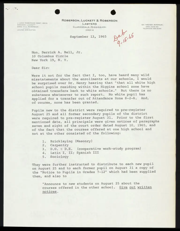 Correspondence from Luckett to Bell Re: School Transfer Policies and Notice to Pupils preview