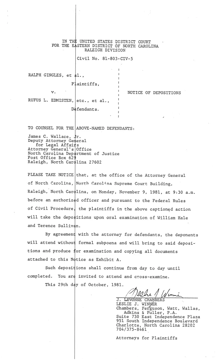 Notice of Depositions preview