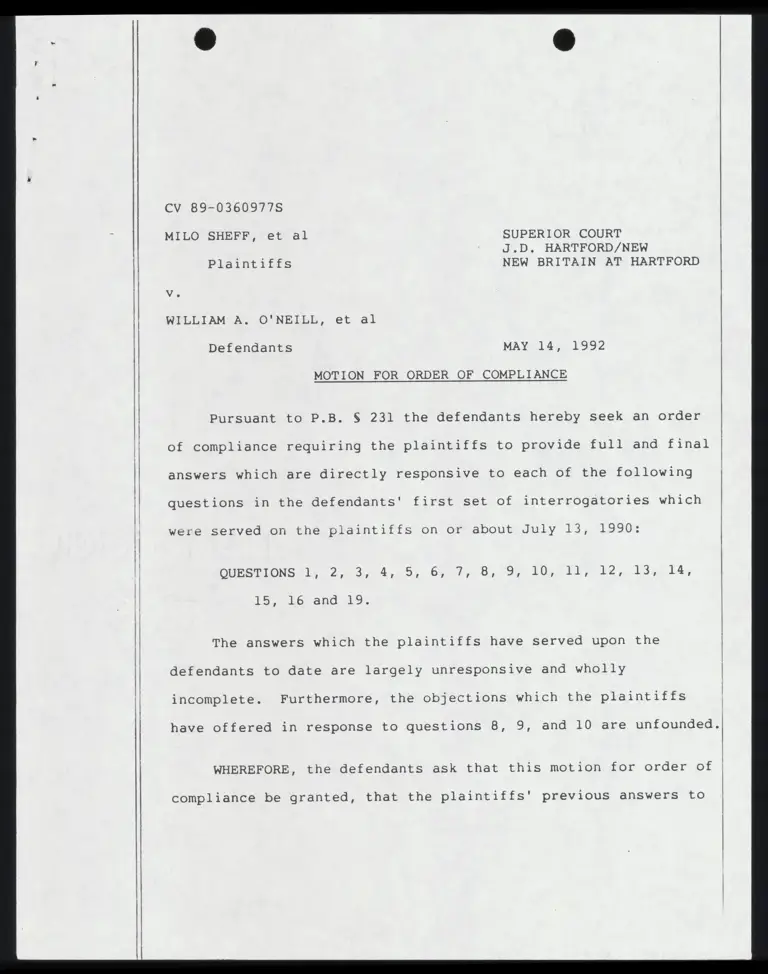 Motion for Order of Compliance; Order; Memorandum in Support of Defendants' Motion for Order of Compliance preview