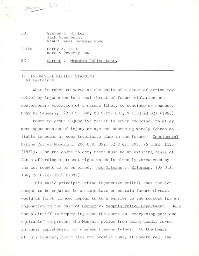 Memo from Bell to Winter and Greenberg Re: Injunctive Relief preview