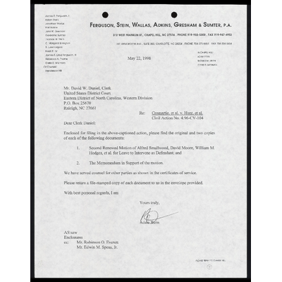 Letter to Court From Stein RE: Enclosed Documents For Filing preview