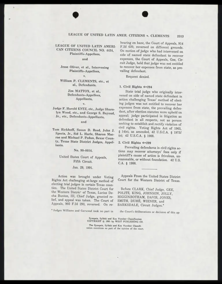 LULAC v. Clements Fifth Circuit Opinion preview