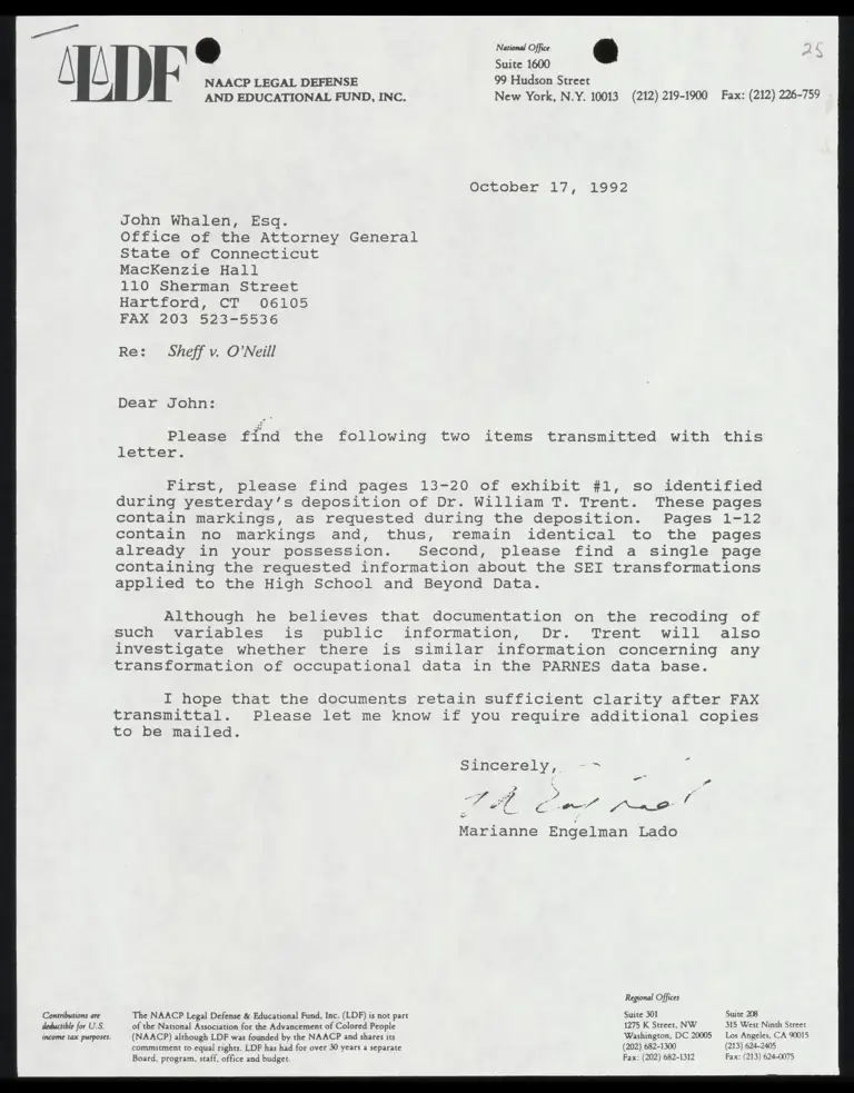 Letter from Lado to Court RE: Enclosed Exhibit and SEI Transformations preview
