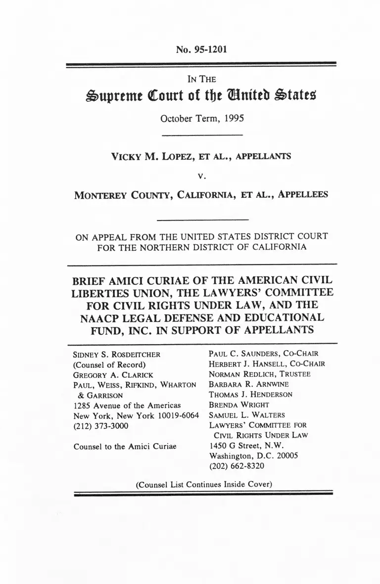 Lopez v. Monterey County, California Brief Amici Curiae in Support of Appellants preview