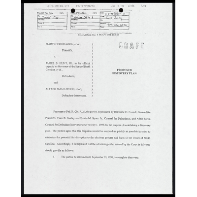 Fax From Smiley to Cox and Stein RE: Draft Proposed Discovery Plan preview