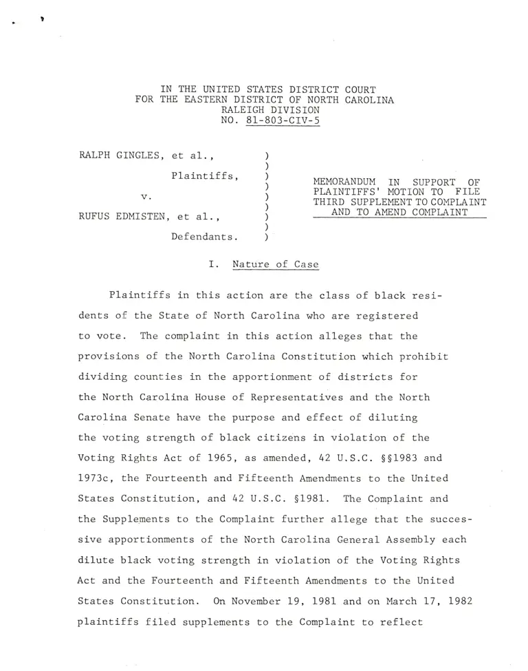 Memorandum in Support of Plaintiffs' Motion to File Third Supplement to Complaint and to Amend Complaint preview
