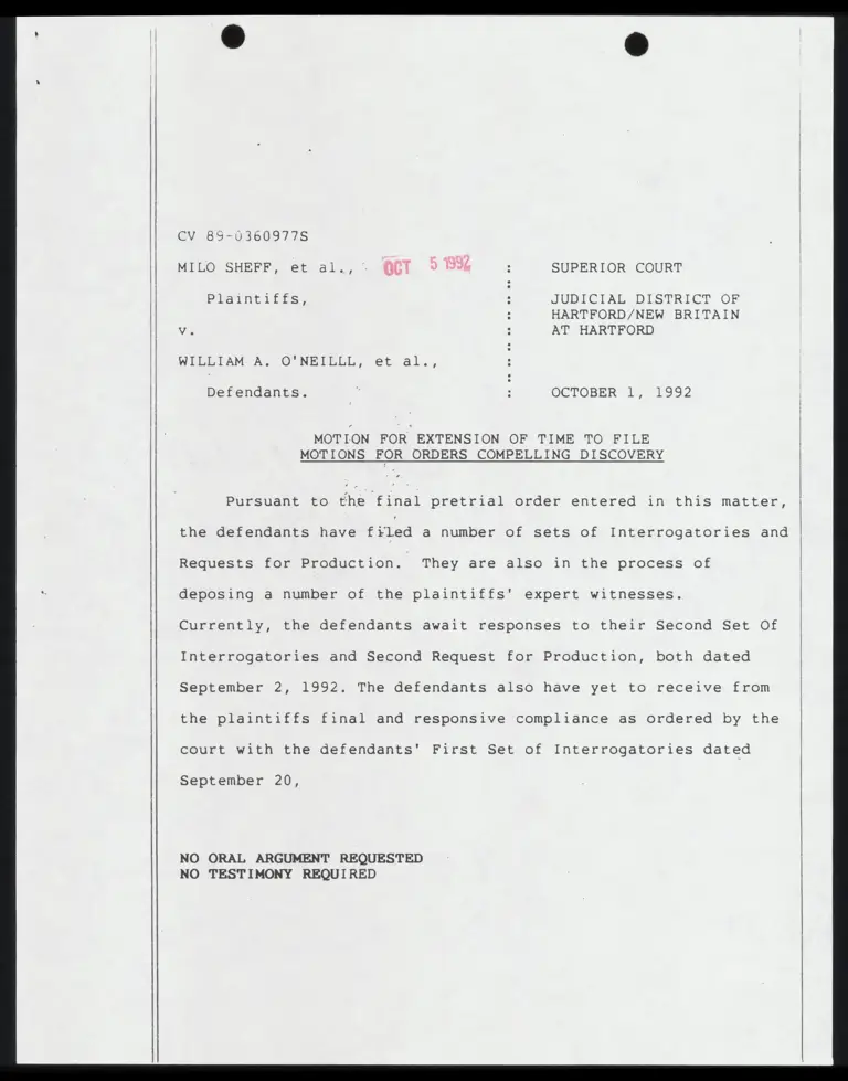 Motion for Extension of Time of File Motions for Orders Compelling Discovery preview