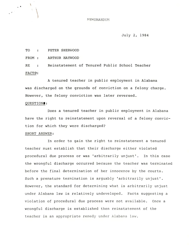 Memorandum from Haywood to Sherwood preview