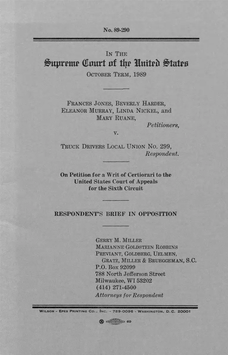 Jones v. Truck Drivers Local Union No. 299 Respondents Brief Opposition preview